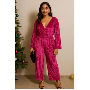 522 A New Day Pink Velvet Long Sleeve Romper